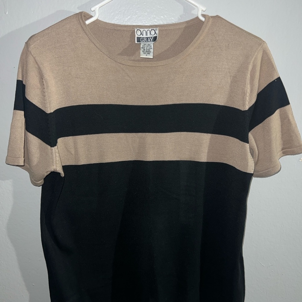 Anna Black and Tan Striped Short Sleeve Tee - Picture 2 of 4